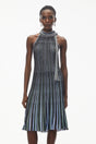 Nausicaa Navy Blue Metallic Striped Knit Midi Dress