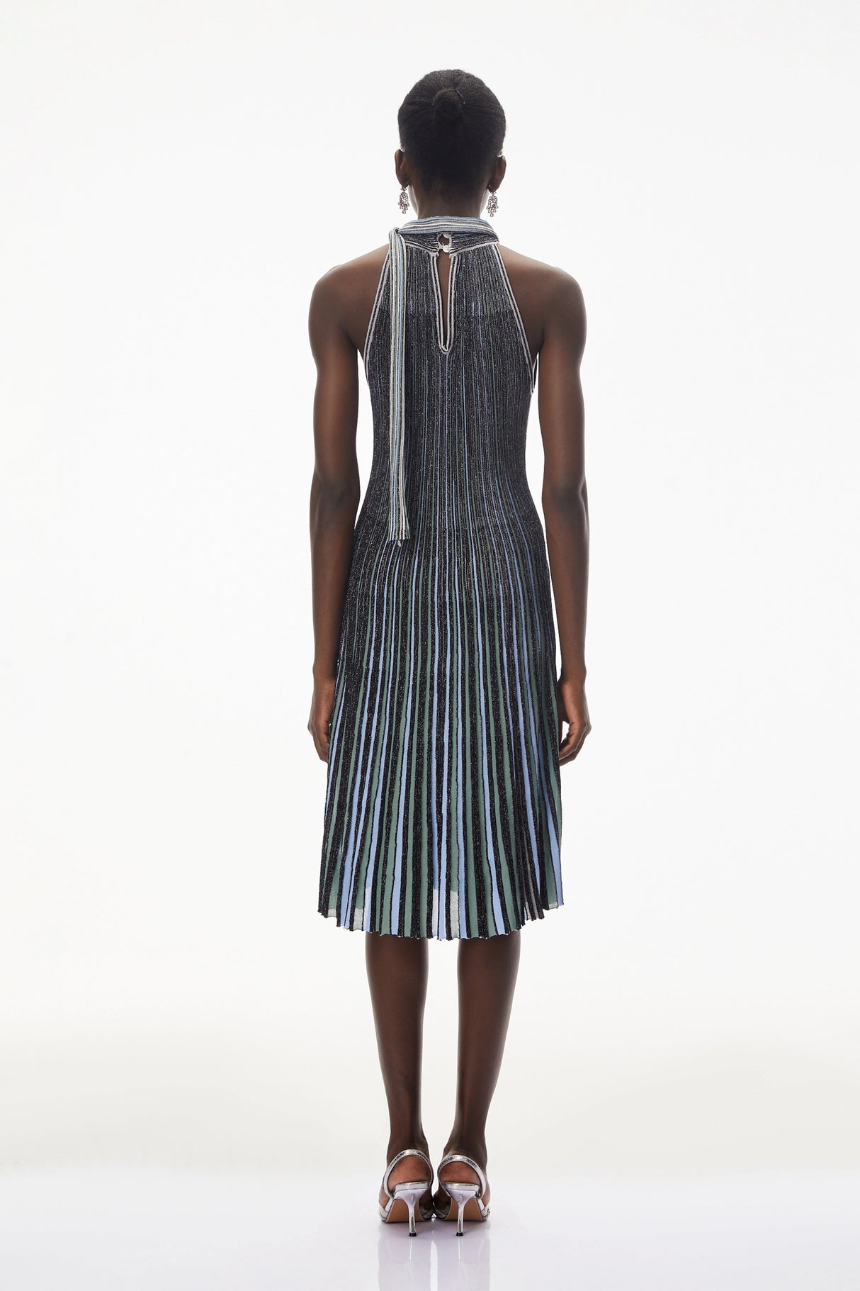 Nausicaa Navy Blue Metallic Striped Knit Midi Dress