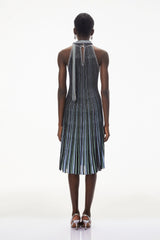 Nausicaa Navy Blue Metallic Striped Knit Midi Dress