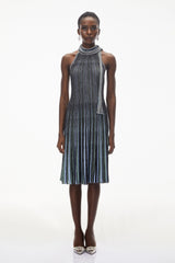 Nausicaa Navy Blue Metallic Striped Knit Midi Dress