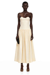Nehir Cream Sweetheart Pleated Maxi Dress