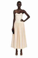 Nehir Cream Sweetheart Pleated Maxi Dress