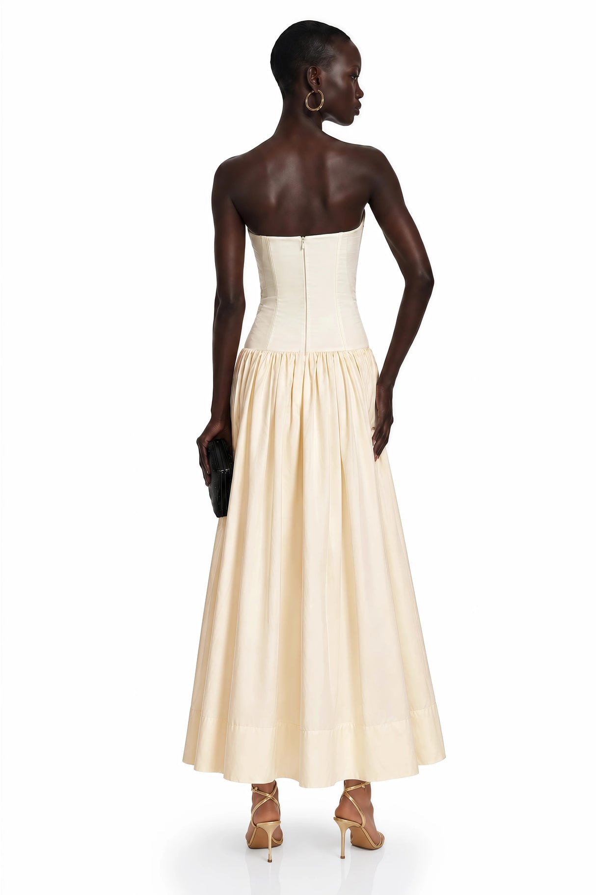 Nehir Cream Sweetheart Pleated Maxi Dress