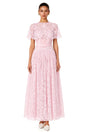 Nela Pink Pleated Maxi Dress with Lace Cape