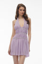 Nemesis Purple Halterneck Ruched Mini Dress