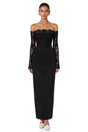 Nephele Black Off Shoulder Floral Lace Maxi Dress
