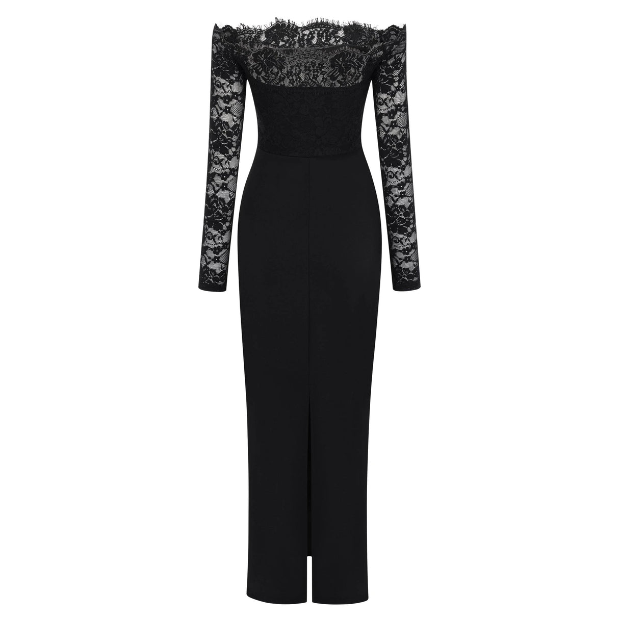 Nephele Black Off Shoulder Floral Lace Maxi Dress