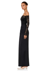 Nephele Black Off Shoulder Floral Lace Maxi Dress