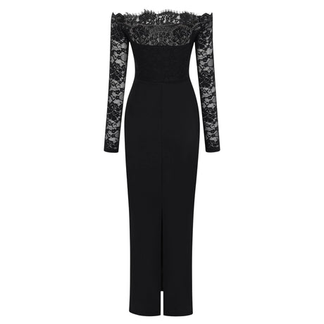 Nephele Black Off Shoulder Floral Lace Maxi Dress