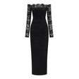 Nephele Black Off Shoulder Floral Lace Maxi Dress