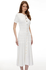 Nephele White Button Down Knit Midi Dress