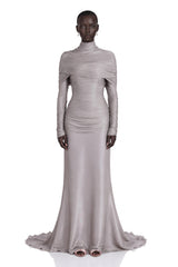 Nerida Silver Turtleneck Ruched Maxi Dress