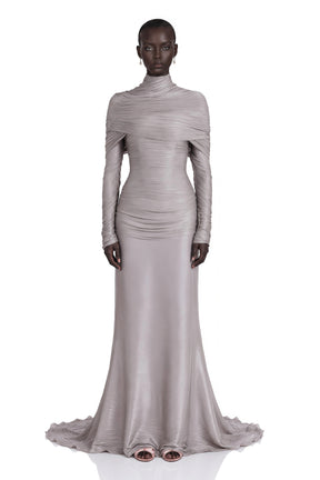 Nerida Silver Turtleneck Ruched Maxi Dress