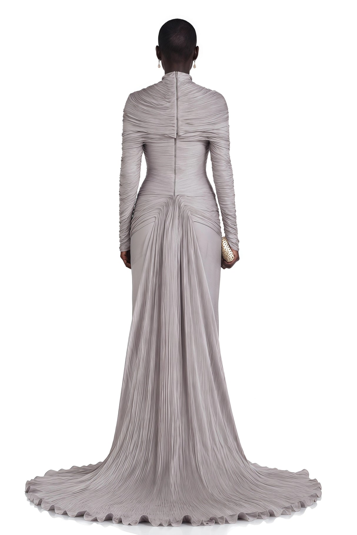 Nerida Silver Turtleneck Ruched Maxi Dress