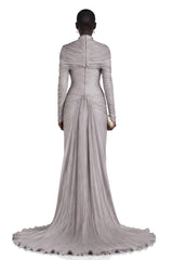 Nerida Silver Turtleneck Ruched Maxi Dress