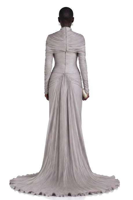 Nerida Silver Turtleneck Ruched Maxi Dress