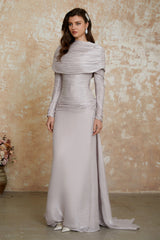 Nerida Silver Turtleneck Ruched Maxi Dress