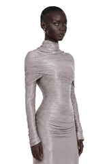 Nerida Silver Turtleneck Ruched Maxi Dress