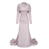 Nerida Silver Turtleneck Ruched Maxi Dress