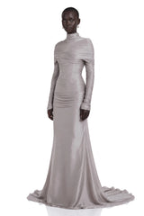 Nerida Silver Turtleneck Ruched Maxi Dress