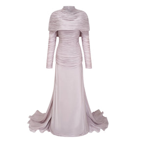 Nerida Silver Turtleneck Ruched Maxi Dress