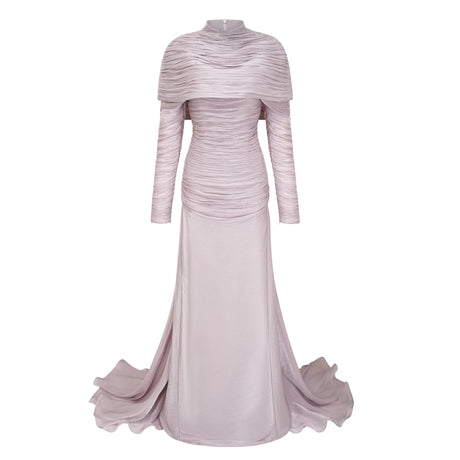 Nerida Silver Turtleneck Ruched Maxi Dress