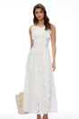 Nevaeh White Sleeveless Floral Embroidered Maxi Dress