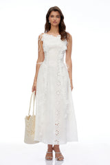 Nevaeh White Sleeveless Floral Embroidered Maxi Dress