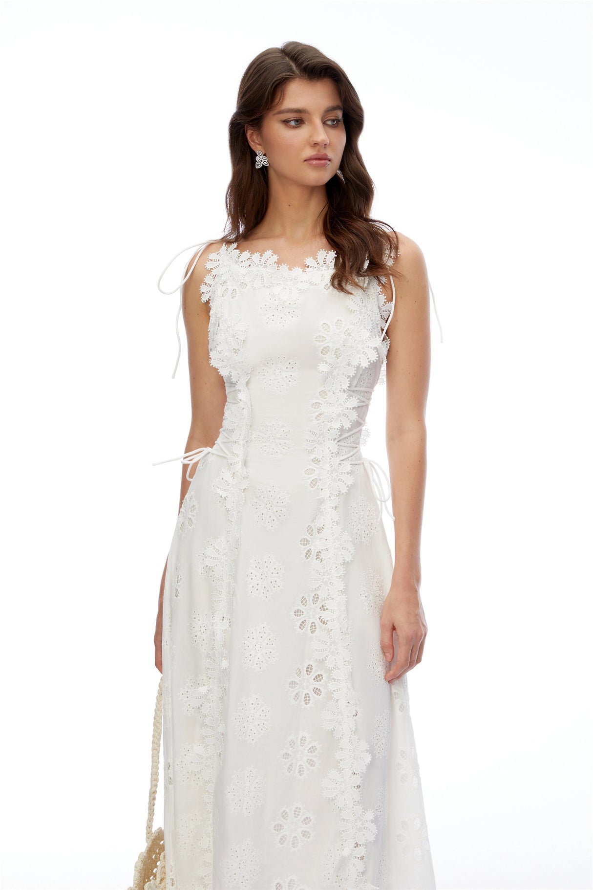 Nevaeh White Sleeveless Floral Embroidered Maxi Dress