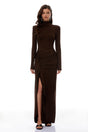 Neve Brown High Neck Twist Knot Maxi Dress