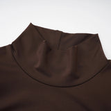 Neve Brown High Neck Twist Knot Maxi Dress