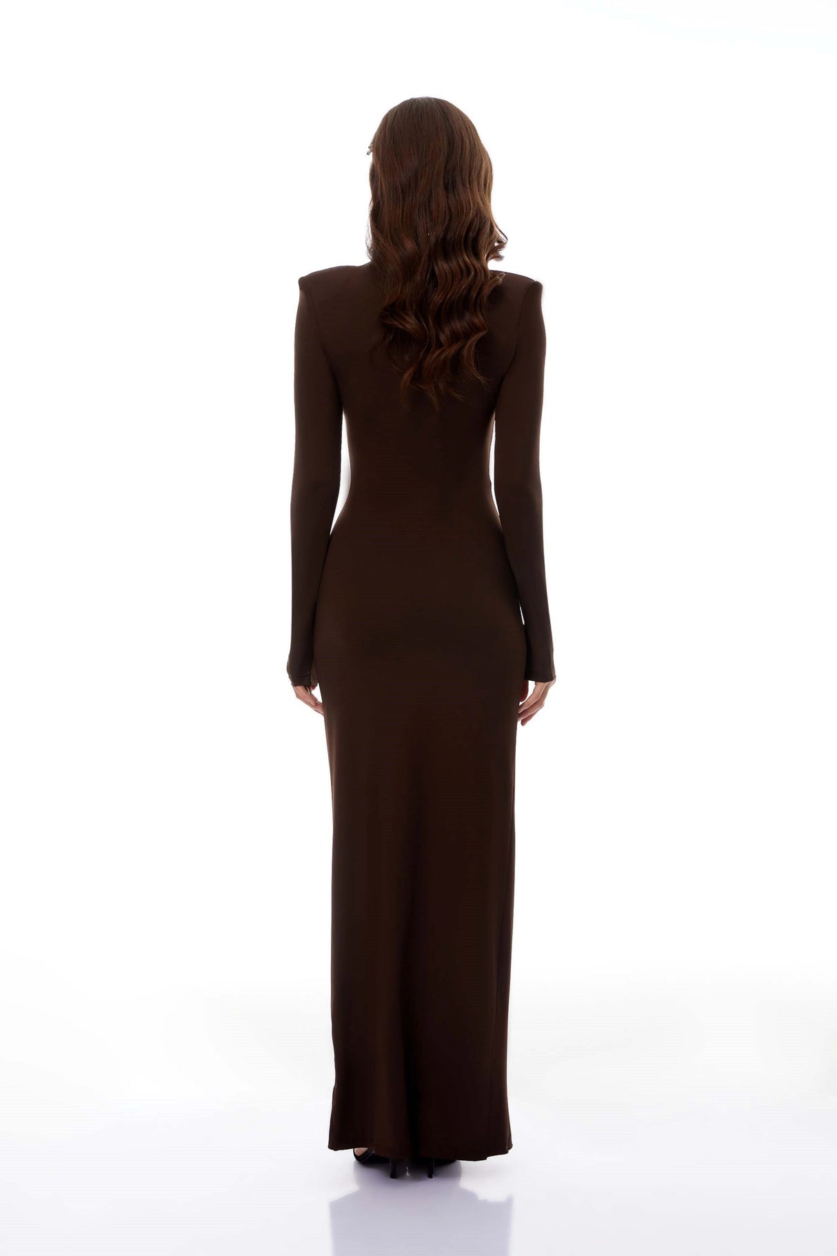 Neve Brown High Neck Twist Knot Maxi Dress