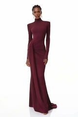Neve Red High Neck Twist Knot Maxi Dress