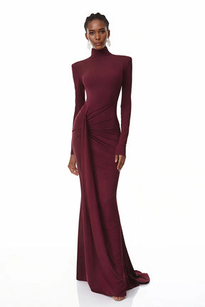 Neve Red High Neck Twist Knot Maxi Dress