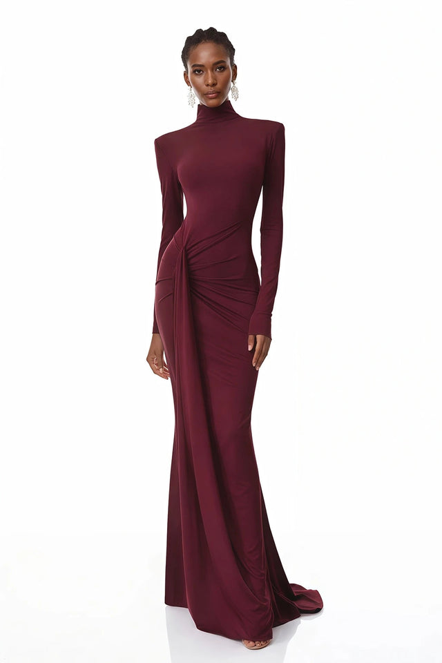 Neve Red High Neck Twist Knot Maxi Dress