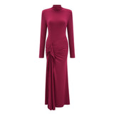 Neve Red High Neck Twist Knot Maxi Dress
