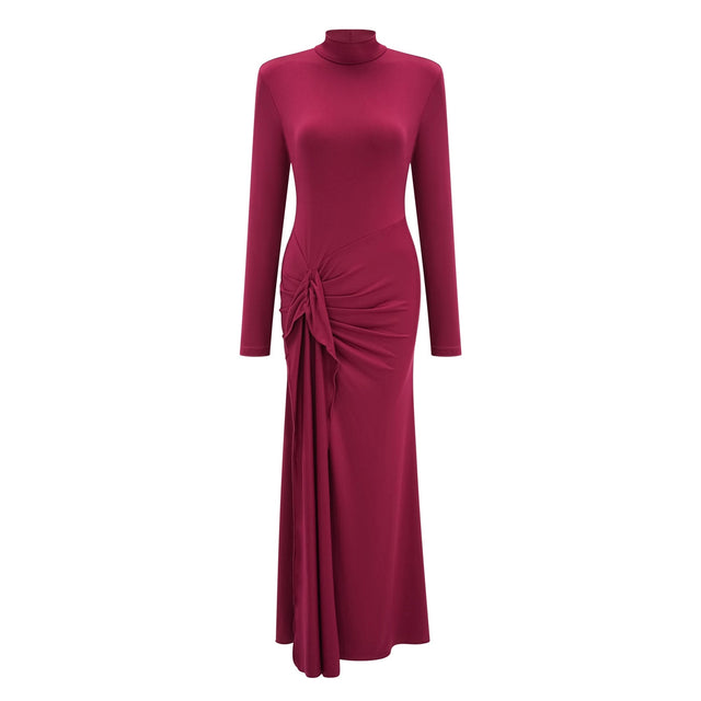 Neve Red High Neck Twist Knot Maxi Dress
