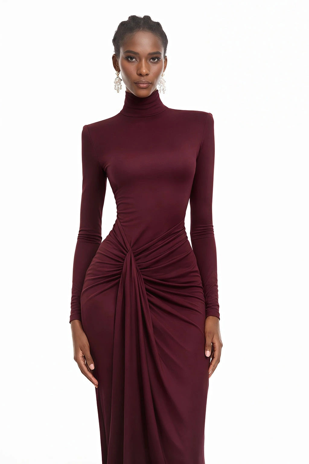 Neve Red High Neck Twist Knot Maxi Dress
