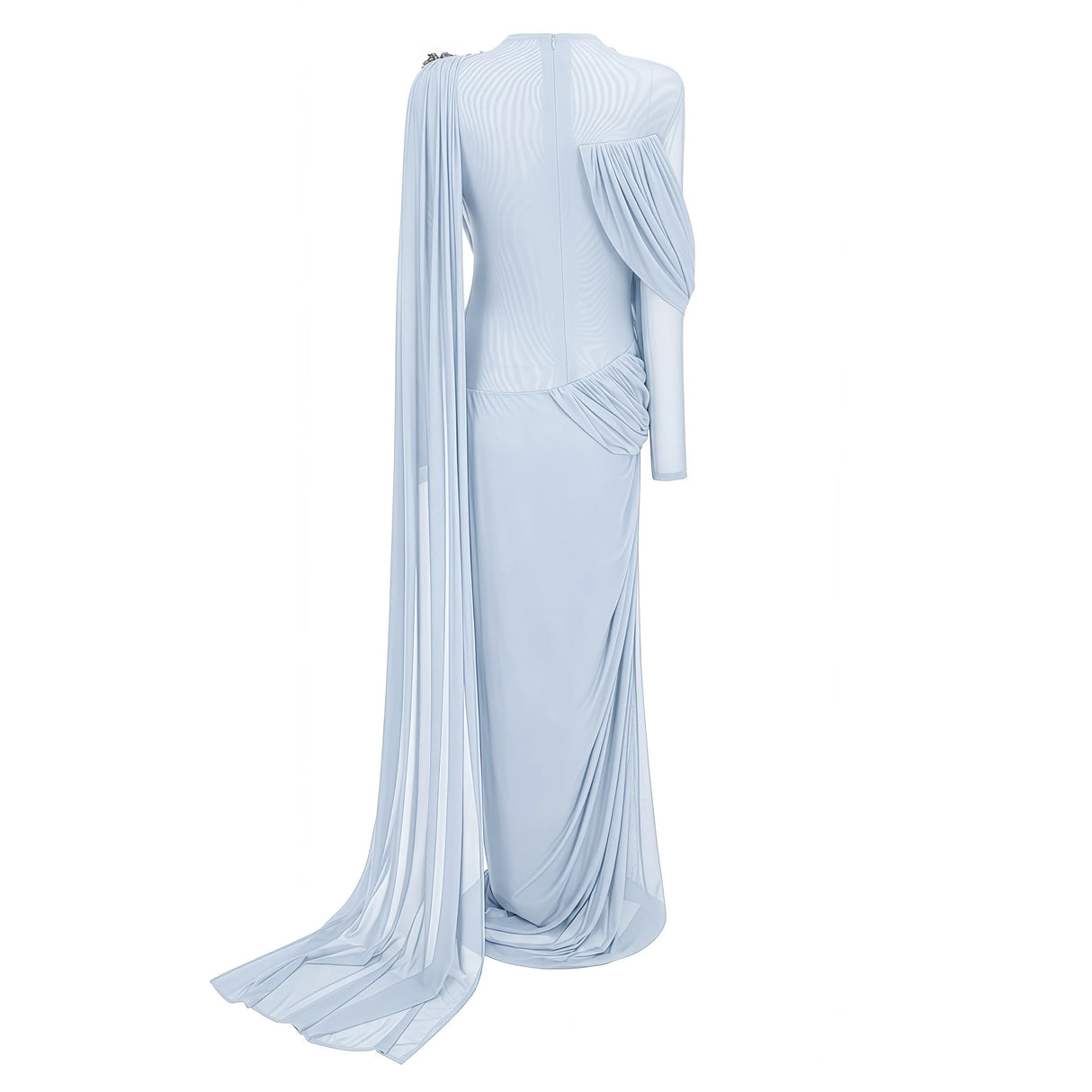 Newton Blue Asymmetrical Ribbon Ruched Maxi Dress
