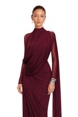 Newton Red Asymmetrical Ribbon Ruched Maxi Dress