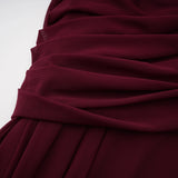 Newton Red Asymmetrical Ribbon Ruched Maxi Dress