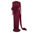 Newton Red Asymmetrical Ribbon Ruched Maxi Dress