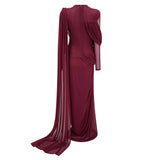 Newton Red Asymmetrical Ribbon Ruched Maxi Dress