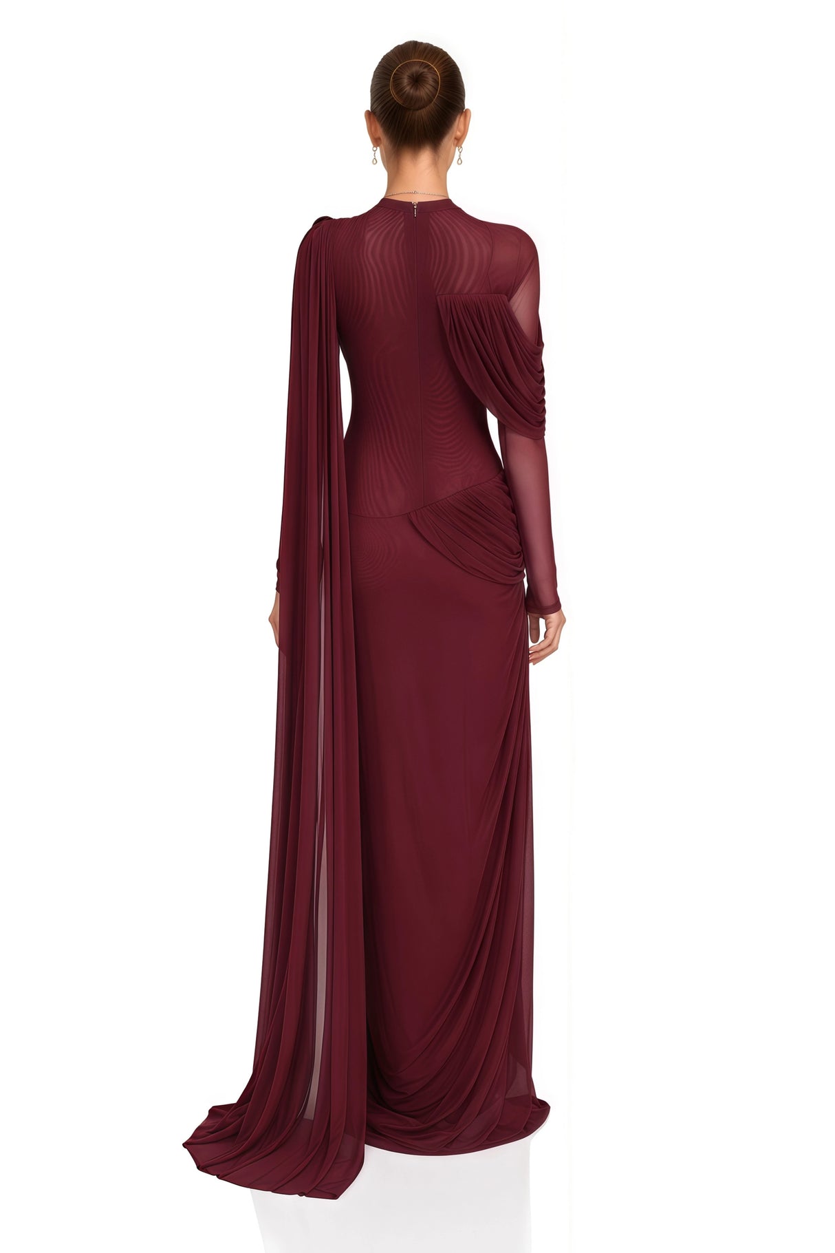 Newton Red Asymmetrical Ribbon Ruched Maxi Dress
