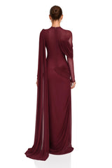 Newton Red Asymmetrical Ribbon Ruched Maxi Dress