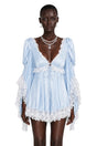 Ngawai Blue Sweetheart Mini Dress with Lace Trim