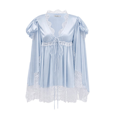 Ngawai Blue Sweetheart Mini Dress with Lace Trim