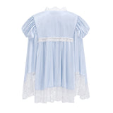 Ngawai Blue Sweetheart Mini Dress with Lace Trim