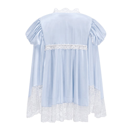 Ngawai Blue Sweetheart Mini Dress with Lace Trim