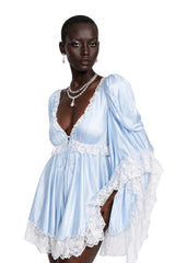 Ngawai Blue Sweetheart Mini Dress with Lace Trim